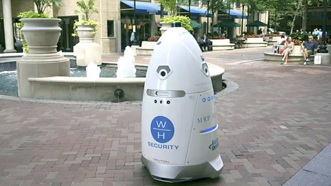 Getty Images Steve the crime-fighting robot plunged into a fountain at the shopping centre he was meant to patrol (Credit: Getty Images)