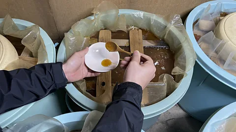 Tom Schiller The liquid that pooled in tubs of fermenting Kinzanji miso became the basis for soy sauce as we know it today (Credit: Tom Schiller)