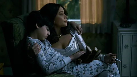 Elizabeth Morris/Netflix Blanco had three sons by the age of 21; in the series, she is shown both as a brutal criminal and as a mother (Credit: Elizabeth Morris/Netflix)