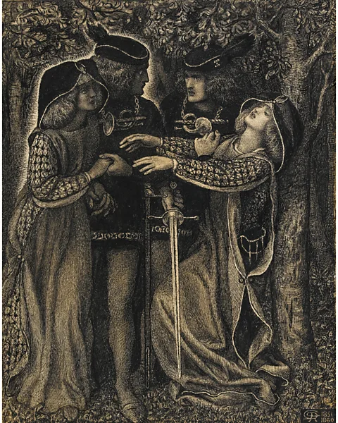 Fitzwilliam Museum Dante Gabriel Rossetti's How They Met Themselves depicts a pair of lovers meeting their doubles in a wood (Credit: Fitzwilliam Museum)