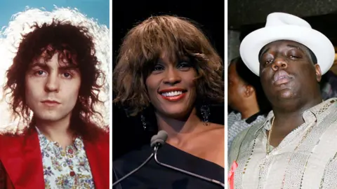 Getty Images T. Rex's Marc Bolan, Whitney Houston and The Notorious B.I.G.