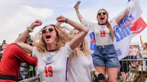 Getty Images England fans celebrating during Germany game