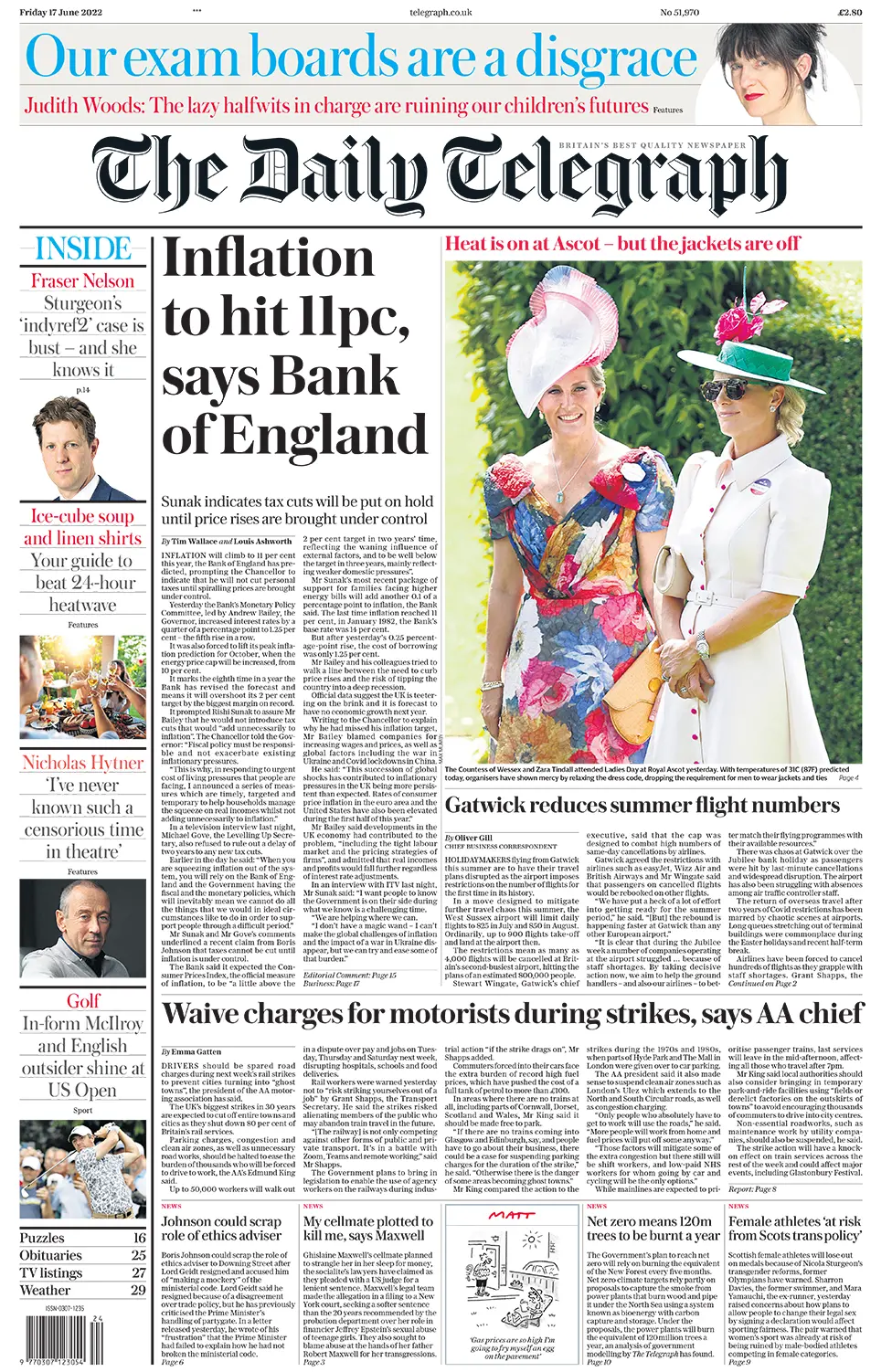 BBC Daily Telegraph front page