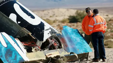 Getty Images Wreckage of the Virgin Galactic SpaceShip 2 in a desert field November 2, 2014