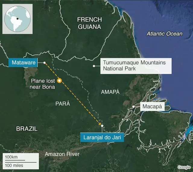 Map showing flight of PT-RDZ