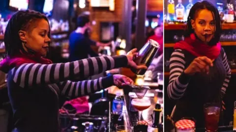 Caitlin Schiavoni  Valerie Graham is photographed working behind a bar making cocktails
