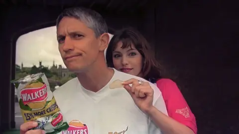 PA Media Gary Lineker and Kelly Brook advertising Walker's crisps in 1998