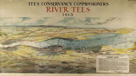 Teesside Archives A drawing of the Tees area from 1913