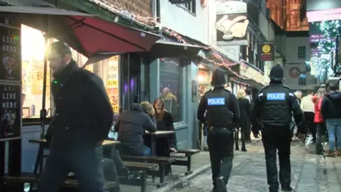 BBC Police officers patrolling Canterbury at night