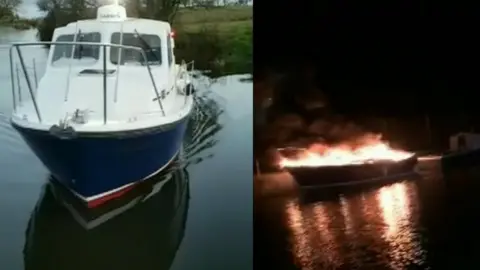 Amateur footage The new boat was set on fire just a few days after it arrived in Lough Neagh