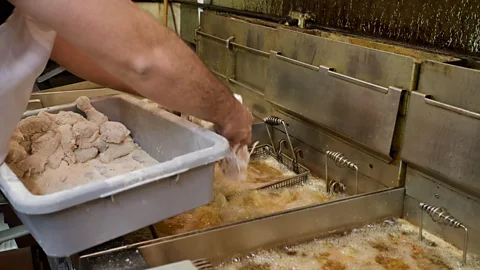 Bruce N Meyer Today, all three restaurants still batter their birds and fry them in lard, just like Annie and Mary used to do (Credit: Bruce N Meyer)