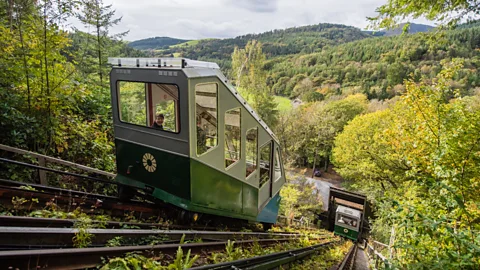 Centre for Alternative Technology As a tank at the top of the funicular railway filled with water, one at the bottom was emptied; gravity did the rest (Credit: Centre for Alternative Technology)