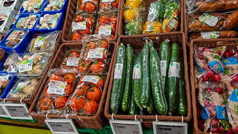Alamy Plastic packaging causes problems with pollution as much of it can't be recycled – but it also helps keep produce from going off, reducing food waste (Credit: Alamy)