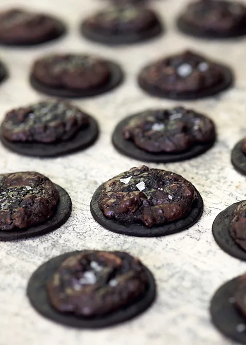 Anne Fishbein This crispy, fudgy take on an Oreo is finished with flaky sea salt (Credit: Anne Fishbein)