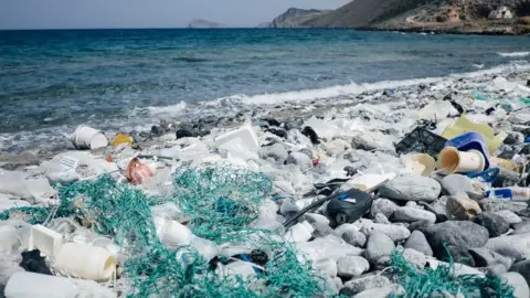 Getty Images Rubbish on the coastline